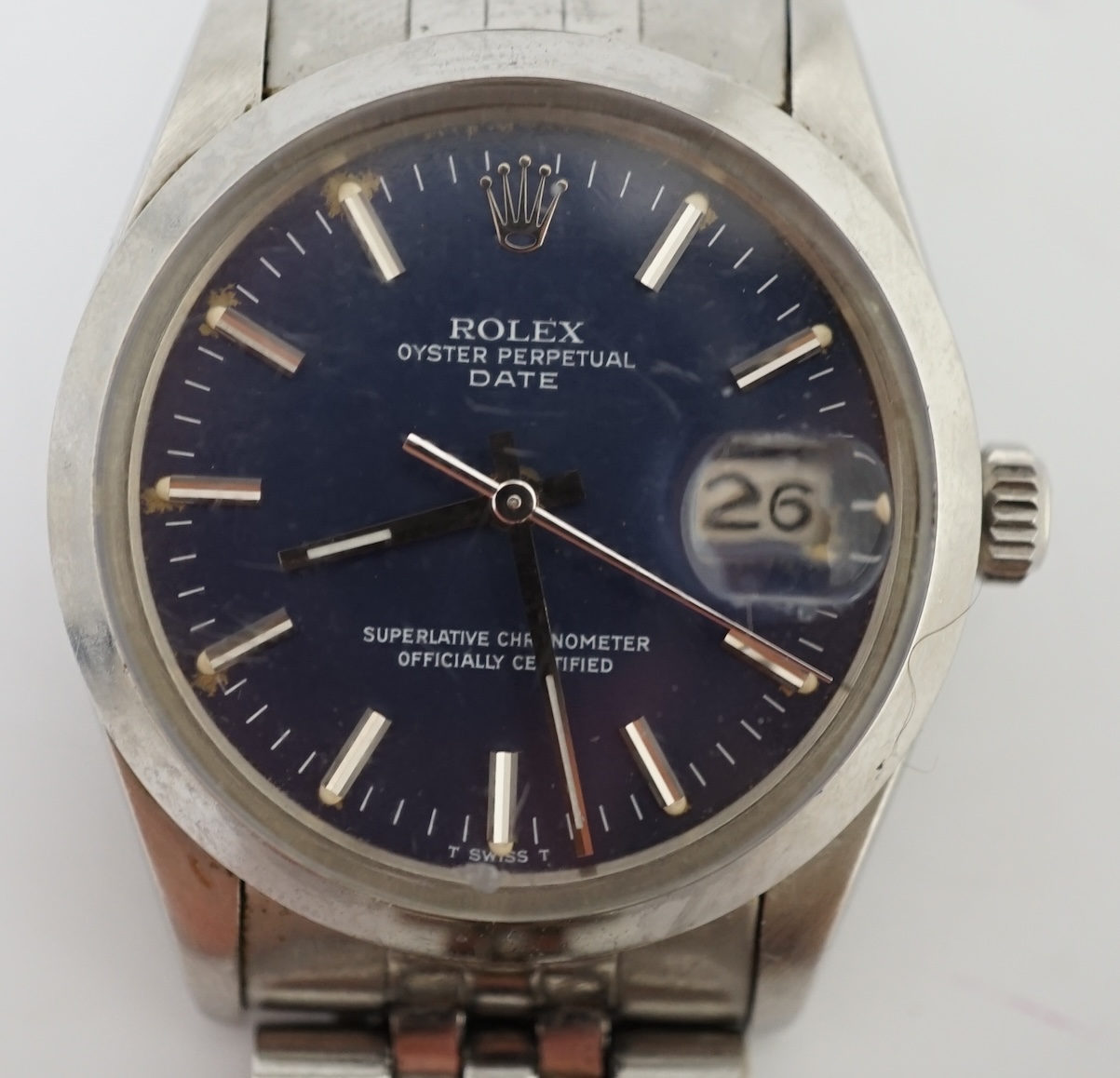 A gentleman's early 1980's stainless steel Rolex Oyster Perpetual Date wrist watch, on a stainless steel Rolex bracelet